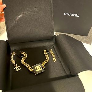 CHANEL Gold and Black CC Link Necklace